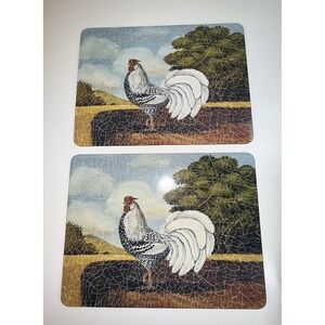 Rooster Rustic Farmhouse Cork Backed Hard set of 2 Placemats Vintage Style